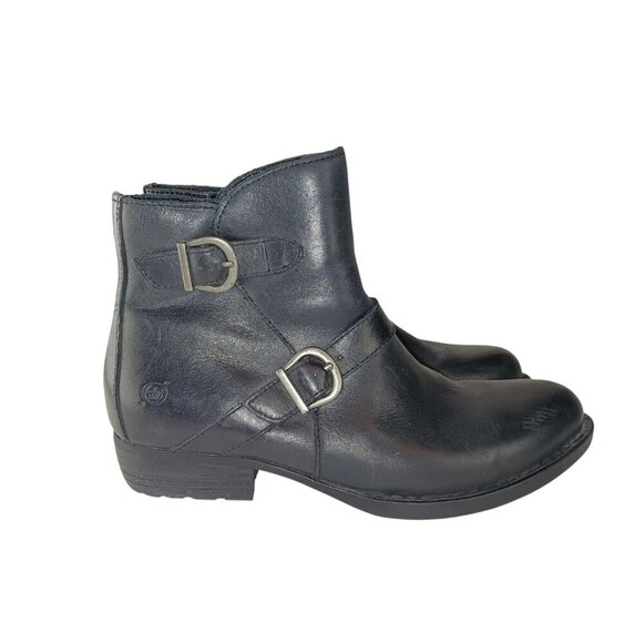 Born Womens Boot Size 8 Short Western Bootie Black Leather Strap Buckles - Picture 1 of 13